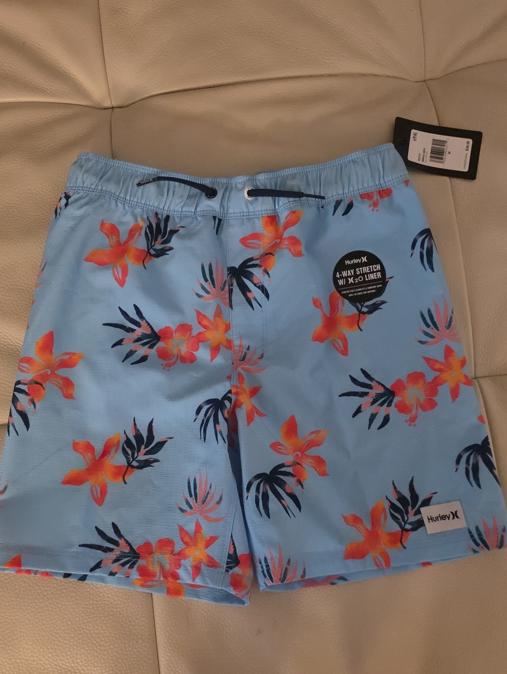 Hurley Light Blue Floral Boardshorts with Coral Accents-kids Size M